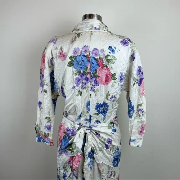 Vintage Moonglow Floral Maxi Dress Long Sleeve Women Size Large White Pink - Picture 6 of 10